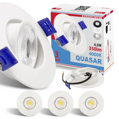 Produktbild von Maxkomfort 3er Set LED Einbaustrahler Weiß - Schwenkbar & Ultraflach, Neutralweiß 4000K, Deckenspots IP20, Einbauspots Ø90mm - Quasar