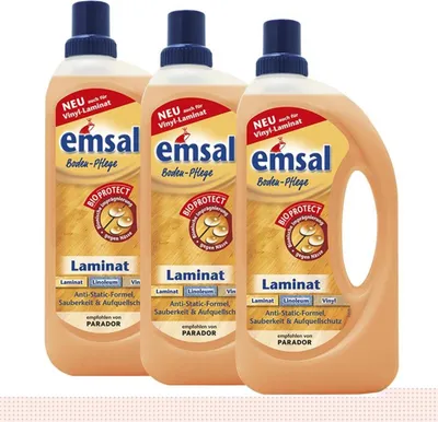 Produktbild von 3x emsal Boden-Pflege Laminat 1 Liter mit Bioprotect - für Laminat, Linoleum &