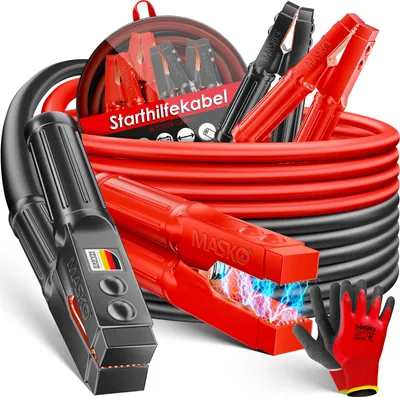 Produktbild von MASKO® Starthilfekabel Überbrückungskabel für Benzin- und Dieselmotoren, 6/12/24 Volt. Auto Motorrad Starterkabel aus Kupfer inkl. Handschuhe und Tragetasche (25mm² 1200A / 30mm² 1500A)