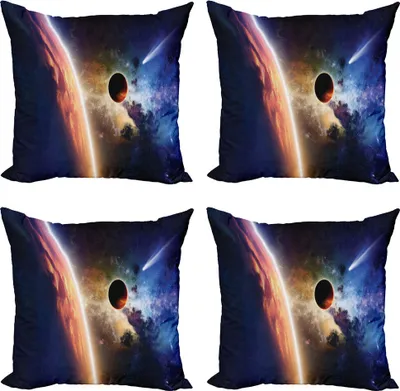 Produktbild von ABAKUHAUS Weltraum Kissenbezug Set (4 Stück), Sonnensystem Cornet, Moderner Doppelseitiger Digitaldruck, 50 cm x 50 cm, rot blau
