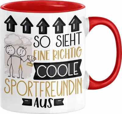 Produktbild von Sportfreundin Geschenk Tasse Lustig Geschenkidee für Sportfreundin Geburtstag So Sieht Eine Richtig Coole Sportfreundin Aus Frauen Spruch (Rot)