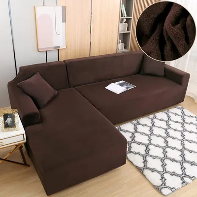 Obrázek produktu pro Pohovka ve tvaru písmene L slipcovers, stretch tlustý plyšový rohový kryt pohovky s 2 kryty polštářů pro 3 sedadla + 3 sedadla typu L pohovka kryt, hnědý
