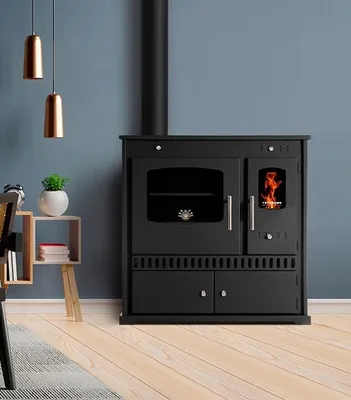 Image de Poêle à bois PROMETEY Perfect Eco – 7 kW avec plaque de cuisson en fonte à gauche – Chauffage & cuisson