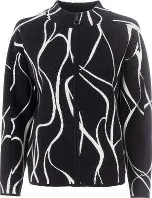 Produktbild von Sportive Strickjacke Schwarz-Weiß mit Reißverschluss, Stehkragen und grafischem Muster