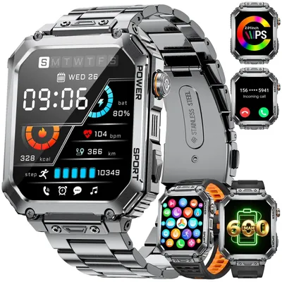 Obrázok produktu pre Inteligentné hodinky pre pánov s veľkým HD displejom, 3 remienky, funkcia Bluetooth pre prijímanie hovorov, meranie srdcovej frekvencie a SpO2, viac ako 120 športových režimov, vodotesnosť IP68, čierna farba
