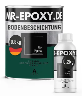Produktbild von Mr. Epoxy Epoxidharz Bodenbeschichtung (1 kg, RAL 6005 Moosgrün) - 2K Betonfarbe für Garagen, Keller & Werkstatt Boden - Flüssigkunststoff Epoxid Grundierung und Bodenversiegelung