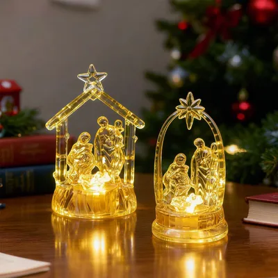 Productafbeelding van Kerststal - Met LED-verlichting - Acryl - Set van 2 - Voor binnen en buiten