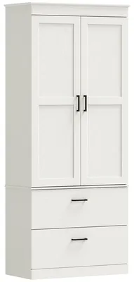 Produktbild von Landhaus-Küchenschrank, hoher Vorratsschrank mit verstellbaren Einlegeböden und 2 Schubladen, Cremeweiß