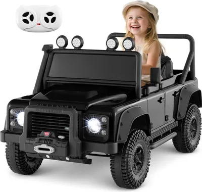 Produktbild von GOPLUS 12V Kinder Elektroauto, Land Rover Defender Kinderauto mit Musik, LED Licht & Hupe, Kinderfahrzeug Electro für Kinder von 3-8 Jahren (Schwarz)