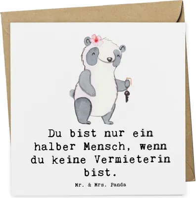 Produktbild von Mr. & Mrs. Panda Grußkarte Vermieterin Herz - Weiß - Geschenk, Glückwunschkarte, faltkarte, anlasskarte, Klappkarte, doppelkarte