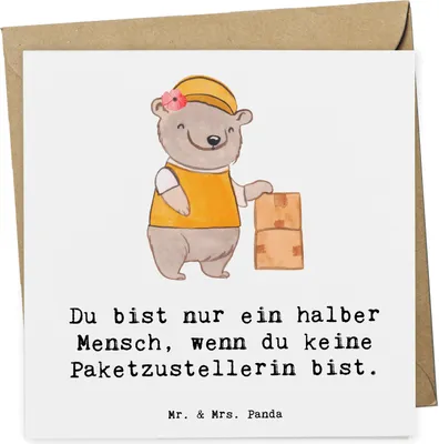 Produktbild von Mr. & Mrs. Panda Glückwunschkarte Paketzustellerin Herz - Weiß - Geschenk, Paketbotin, Spruch, Klappkarte, faltkarte, Lustig, anlasskarte, Grußkarte, doppelkarte, Witzig