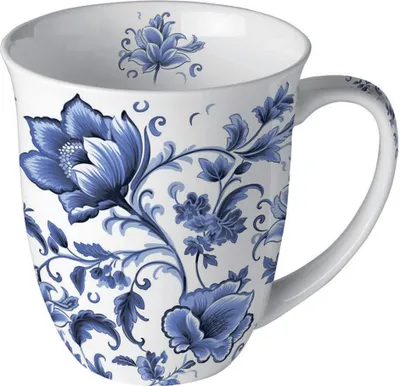Image de Tasse 10 cm en porcelaine avec motif floral bleu blanc