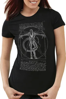 Produktbild von style3 Vitruvianischer Xenomorph Damen T-Shirt ripley kino alien, Farbe:Schwarz, Größe:XS