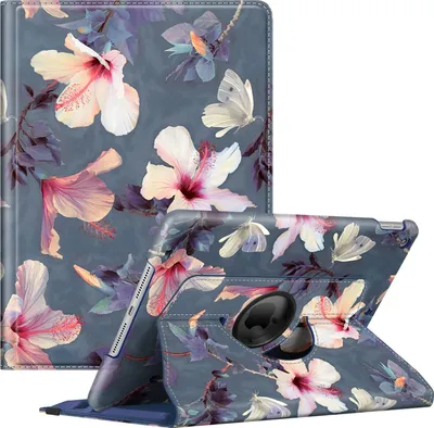 Produktbild von Fintie Hülle für iPad 10.2 Zoll 9.Generation / 8. Gen / 7. Gen (Modell 2021/2020/2019) mit Pencil Halter - 360 Grad Rotierend Stand Schutzhülle Cover mit Auto Schlaf/Wach Funktion, Hibiskus