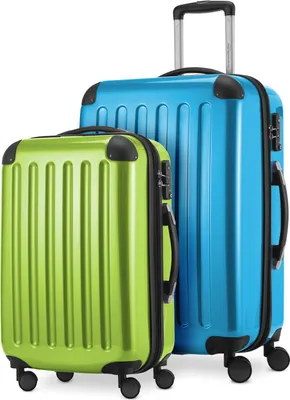 Produktbild von Alex - 2er Set Handgepäck + Mittelgroßer Koffer, Kofferset Resekofffer Trolleys Hartschale Polycarbonat glänzend,Cyanblau-Apfelgün