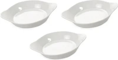 Produktbild von Eierpfännchen 3 Stück weißes Hotelporzellan Durchmesser 13 cm Creme Brulee