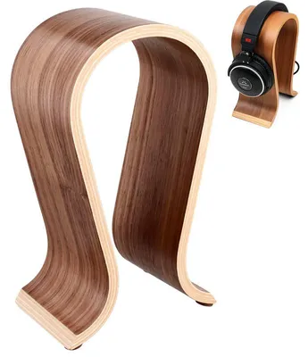 Produktbild von Holz Kopfhörerständer Walnuss, Headset Stand für Schreibtisch, minimalistischer Organizer für Gaming & Home Office Setup