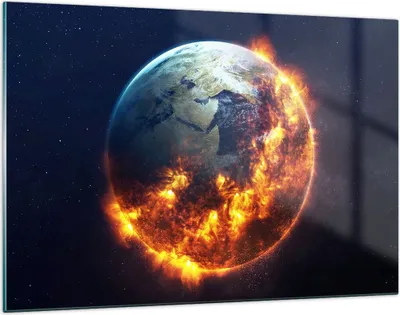Produktbild von Bilder auf glas - Universum Erde Feuer Globus - 120x80cm - Glasbilder - Wandbilder - Kunstdruck - zum Aufhängen bereit - Wanddekoration aus Glas - Glas Bilder - Wandbild auf Glas - GAA120x80-2875