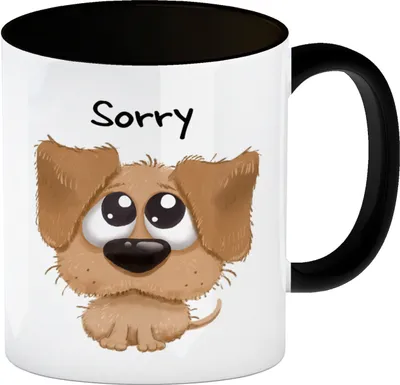 Produktbild von Hund Kaffeebecher in schwarz mit Spruch Sorry