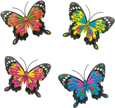 Imagen del producto de Mariposas metálicas, juego de 4 unidades, grandes adornos para pared y jardín, ideales para decorar jardines y salones