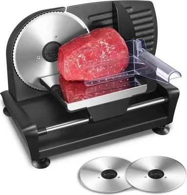 Produktbild von Elektrischer Gemüseschneider – 200 W – Klinge aus Edelstahl – Für Brot, Fleisch und Obst – Einstellbare Schnittstärke