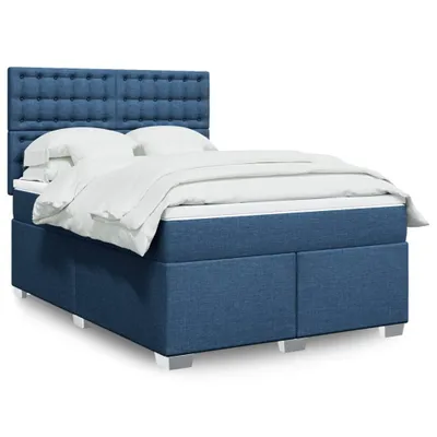 Produktbild von Langlebige Boxspringbett mit Matratze Blau 140x200 cm Stoff Gästebett mit Lattenrost Möbel2395388