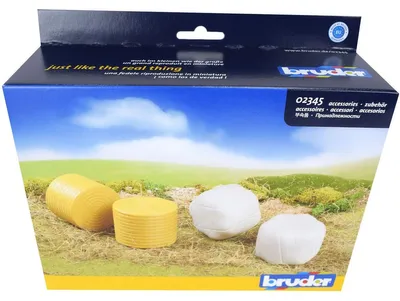 Image de Bruder Landwirtschaft Rundballen, 4er Set, für Ballenwickler, Heuballen, Spielzeug, Zubehör, Schwarz / Ocker, 02345