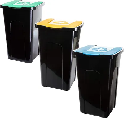 Produktbild von 3er Set, 50 Liter, Abfalleimer Abfalltonnne, Mülltonne. Geeignet zur Mülltrennung, Hoehe: 56 cm, Breite: 36 cm, Tiefe: 36 cm