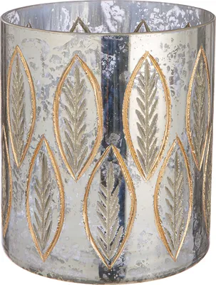 Produktbild von Gilde Windlicht, zylindrisch, "Gardo", Blattdesign, Glas, goldfarben, VE 2, H. 20 cm, D. 18 cm 59118 4063387591185
