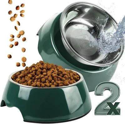 Produktbild von Set aus 2 Futterbehältern für kleine Hunde und Katzen [Größe S / 170 ml] Antislip Doppelkorb für Katzen | Futterbehälter für Katzen | Hundekorb (S, grün)