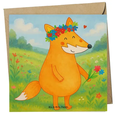 Produktbild von Mr. & Mrs. Panda Grußkarte Fuchs Blumen Design - Weiß - Geschenk, Boho, Blumenliebe, Freundin, doppelkarte, Blume, Liebe, faltkarte, Klappkarte, Glückwunschkarte, Ich