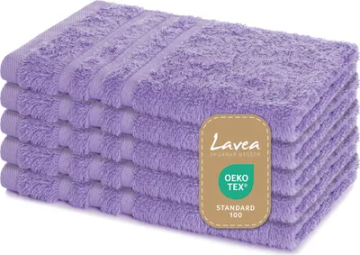 Produktbild von Lavea® 5er Set Gästehandtücher 30x50 cm – Weiche und Saugstarke Gästetücher aus 100% Baumwolle, Frottierserie Elena – Lavendel