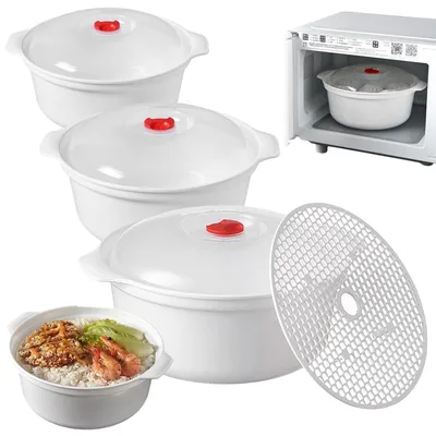 Mikrowellengeschirr-Set, 3-teilig, mit Deckeln, 3 L, weiß