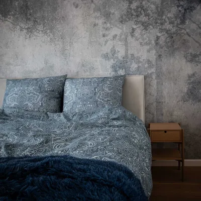 Obrázok produktu pre Posteľná bielizeň – 220 x 200 cm – sada obliečky a vankúšov – modrá – kvety – mikrovlákno a bavlna – 2 vankúšové obliečky 70 x 80 cm