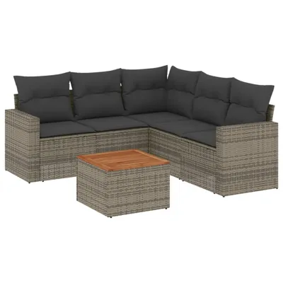Produktbild von 6-tlg. Garten-Sofagarnitur mit Kissen Grau Poly Rattan