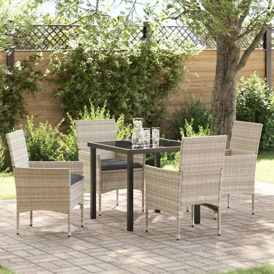 Image de Ensemble de jardin exclusif, 5 pièces, en résine tressée gris clair