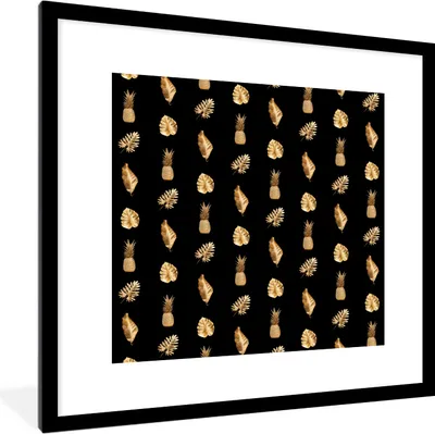 Produktbild von MuchoWow® MuchoWow® Gerahmtes Poster Blätter - Gold - Muster 40x40 cm - Poster mit zchwarzem Bilderrahmen - Poster - Plakat im Rahmen
