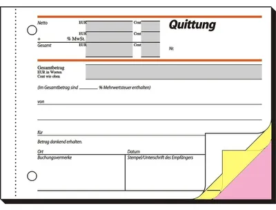 Produktbild von SIGEL SD023 Quittungen, 1. und 2. Blatt bedruckt, mit Sicherheitsdruck, A6 q, selbstdurchschreibend, 3 x 40 Blatt