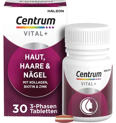 Produktbild von Centrum 3-Phasen Tabletten Vital+ Haut, Haare & Nägel mit Kollagen, Biotin und Zink, 30 St. Tabletten