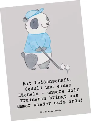 Produktbild von Mr. & Mrs. Panda Ansichtskarte Golf Trainerin Leidenschaft - Grau Pastell - Geschenk, Geduld, Grußkarte, Postkarte, Ansichtskarten, Dankbarkeit, Fotokarte, Postkarten