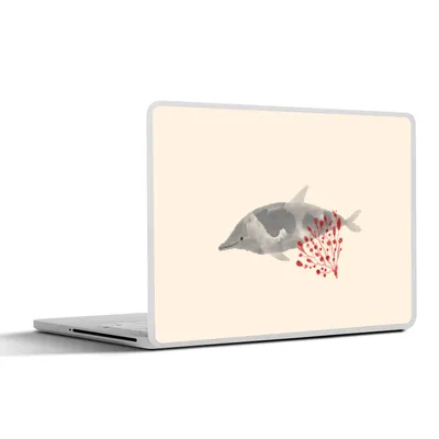 Produktbild von MuchoWow® Laptop Aufkleber Sticker Cover Delfin - Pflanzen - Aquarell 36.5x27.5 cm - Laptop-Sticker