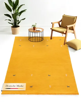 Produktbild von Wollteppich Gabbeh Uni Gelb 60x90 cm | Moderner Teppich für Wohn- und Schlafzimmer