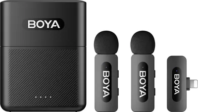 Obrázek produktu pro BOYA BY-V3 One-Trigger-Two 2.4G bezdrátový mikrofonní systém Klopový telefonní mikrofon Všesměrový mini klopový mikrofon Automatické párování Inteligentní potlačení šumu Přenosový dosah 100 m s nabíjecím pouzdrem jako náhrada za iPhone 14/13/12/11/10