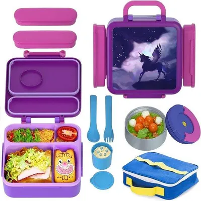 Produktbild von Kinderlunchbox mit Fachern, thermisch, BPA-frei, lekvrij, lila