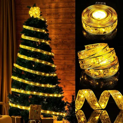 Produktbild von 5m 50 LED Gold Schleife Lichterkette Weihnachtsbaum Beleuchtung für Innen Weihnachten Hochzeit Party Deko, Warmweiß