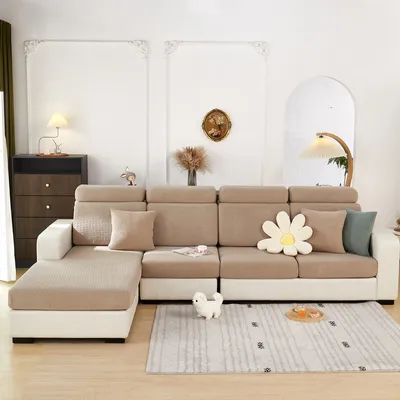 Produktbild von (Gewebe, Kamel, Chaise-Abdeckung) Verschleißfester Universal-Sofabezug, Elastischer, weicher, rutschfester Sofabezug, Möbelschutz, Sofabezug, Sofabezug, Möbelschutzbezug