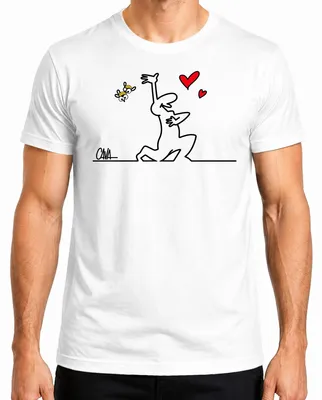 Imagen del producto de Camiseta para hombre, diseño "La Linea Balum Strichmännchen" de Osvaldo Cavandoli, color blanco, talla S