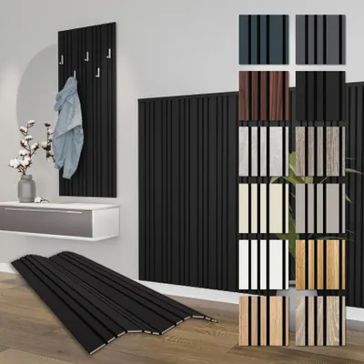 Produktbild von HEXIM Akustikpaneele 6 Stück 138,5x60cm Holz Mila - flexible Holzpaneele Platten Wandpaneele Wanddeko Wand Kombipaneel Wandverkleidung Schalldämmung Akustikfilz schwarz (4.98m² Black Edition)