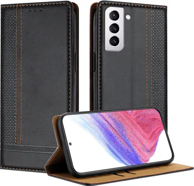 Produktbild von Handyhülle für Samsung Galaxy S21 FE 5G Leder Flip Klappbare Schutzhülle mit Standfunktion Schwarz