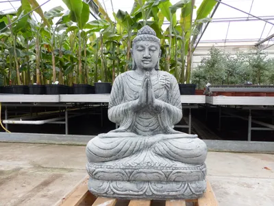 Produktbild von Buddha-Figur / Skulptur 100 cm aus Steinguss – sitzend auf Lotusthron winterfest